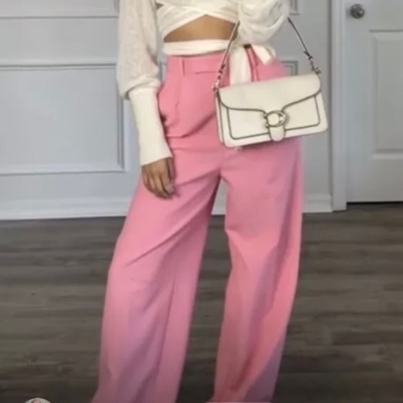 Zara Pants & Jumpsuits Zara Woman Nwt Ss22 Pink Wide Leg Menswear Pants Large Ref97124